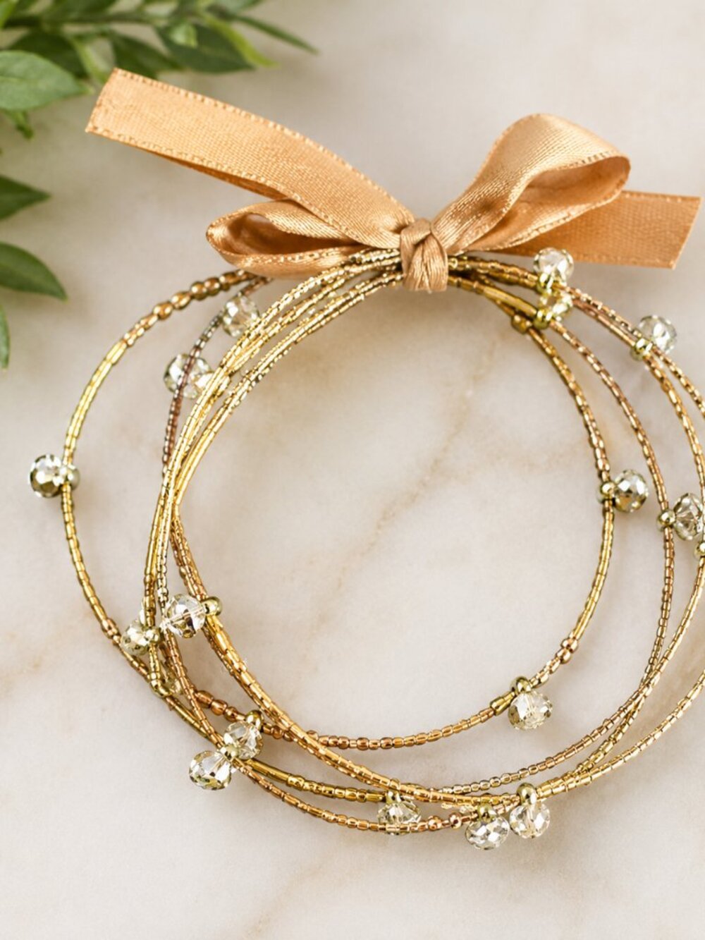 Set of 4 Gold Tone Rhinestone Stretch Bangles Stackable Bracelets Sparkle